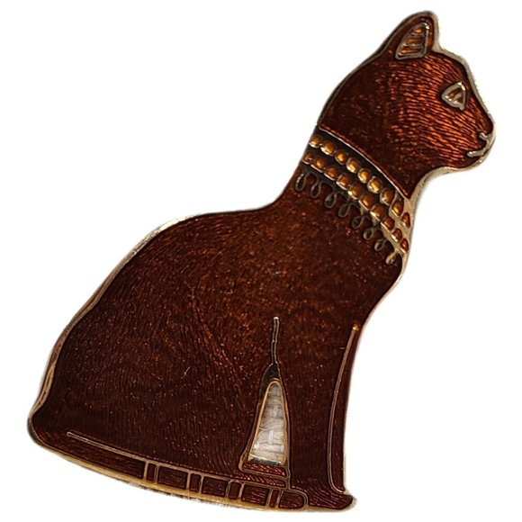 Fish & Crown Cloisonne Orange Cat Fancy Egyptian Collar Brooch Pin - Picture 1 of 10